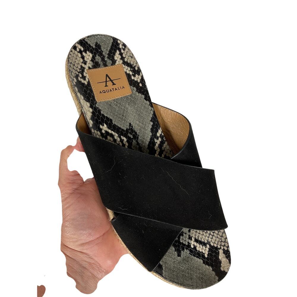 Aquatalia Elyse‎ Espadrille Sandals Suede/Snake Print Black Size 10